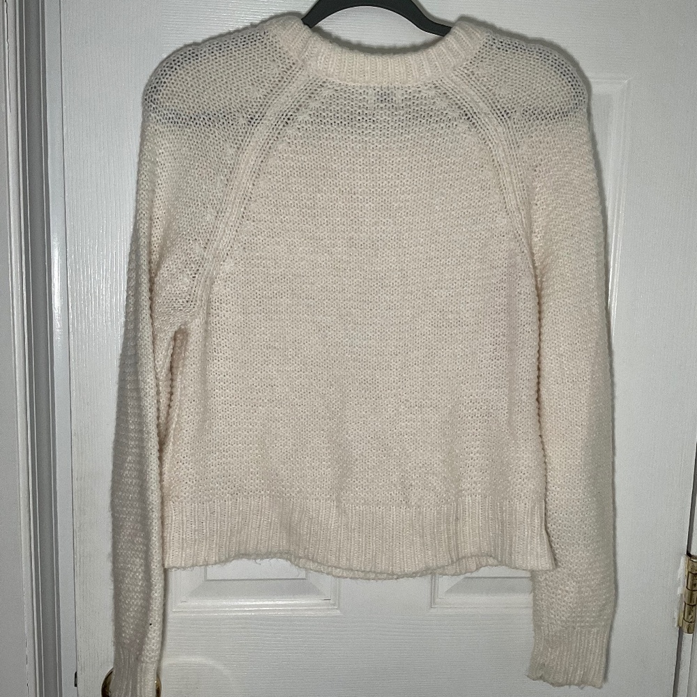 Bone White Knit Long Sleeve Medium Sweater for Winter